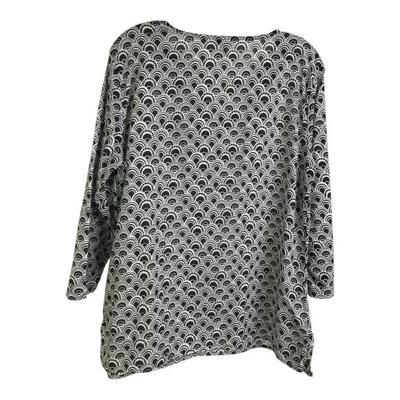 Talbots Tunic Top Womens Size Large Black Geometric Lace V-Neck Long Sleeve - Picture 4 of 8